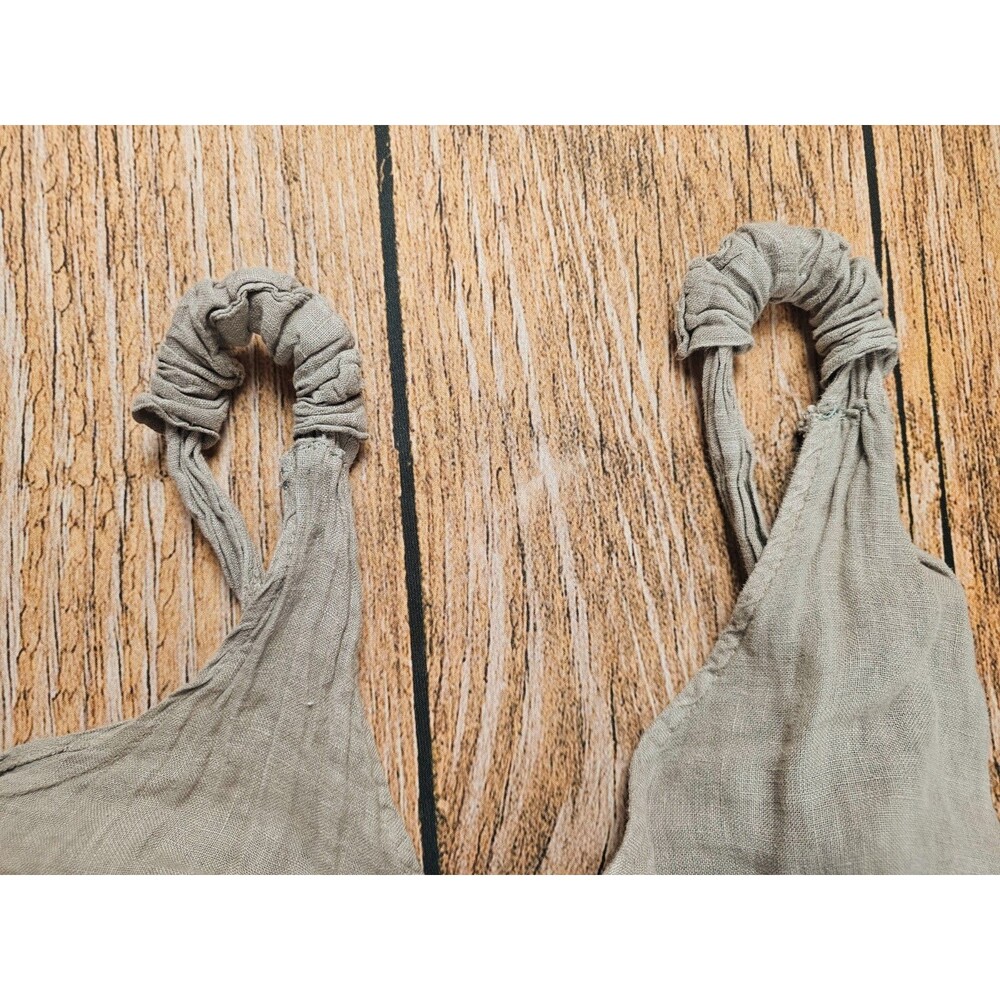 Linen Jumpsuit Casual Loose Wide Leg Pants Overalls Pull On Grayish Brown L/XL - Picture 7 of 10